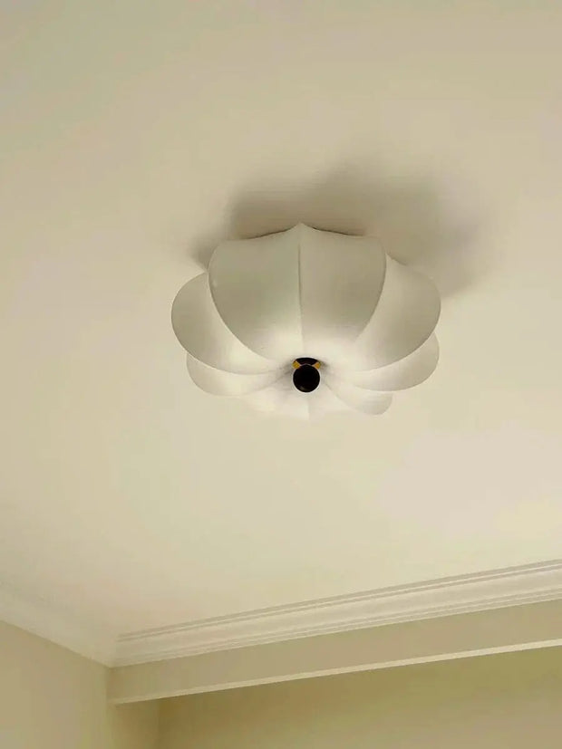 Rund taklampa för vardagsrum – Retro tygskärm med träaccenter för sovrum & matsal - PlafondLjus