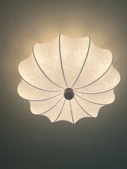 Rund taklampa för vardagsrum – Retro tygskärm med träaccenter för sovrum & matsal - PlafondLjus