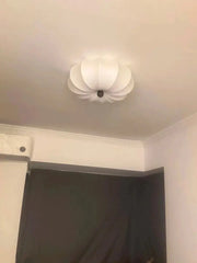 Rund taklampa för vardagsrum – Retro tygskärm med träaccenter för sovrum & matsal - PlafondLjus