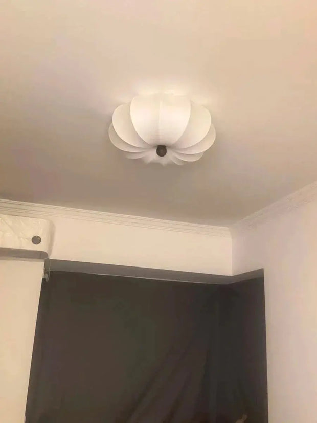 Rund taklampa för vardagsrum – Retro tygskärm med träaccenter för sovrum & matsal - PlafondLjus