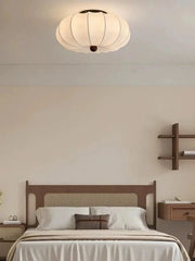 Rund taklampa för vardagsrum – Retro tygskärm med träaccenter för sovrum & matsal - PlafondLjus