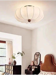 Rund taklampa för vardagsrum – Retro tygskärm med träaccenter för sovrum & matsal - PlafondLjus