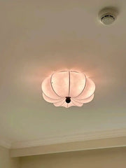 Rund taklampa för vardagsrum – Retro tygskärm med träaccenter för sovrum & matsal - PlafondLjus