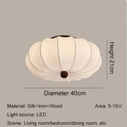 Rund taklampa för vardagsrum – Retro tygskärm med träaccenter för sovrum & matsal - PlafondLjus