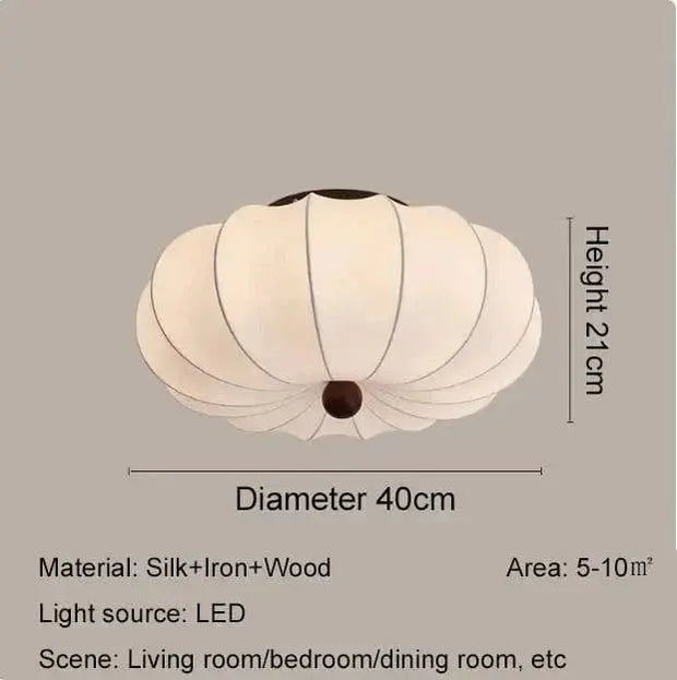 Rund taklampa för vardagsrum – Retro tygskärm med träaccenter för sovrum & matsal - PlafondLjus