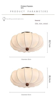 Rund taklampa för vardagsrum – Retro tygskärm med träaccenter för sovrum & matsal - PlafondLjus