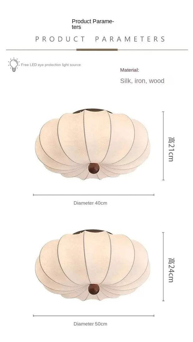 Rund taklampa för vardagsrum – Retro tygskärm med träaccenter för sovrum & matsal - PlafondLjus