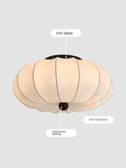 Rund taklampa för vardagsrum – Retro tygskärm med träaccenter för sovrum & matsal - PlafondLjus