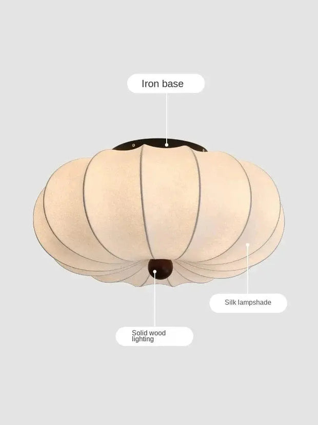 Rund taklampa för vardagsrum – Retro tygskärm med träaccenter för sovrum & matsal - PlafondLjus