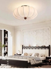 Rund taklampa för vardagsrum – Retro tygskärm med träaccenter för sovrum & matsal - PlafondLjus