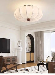 Rund taklampa för vardagsrum – Retro tygskärm med träaccenter för sovrum & matsal - PlafondLjus