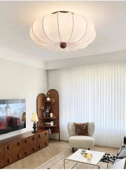 Rund taklampa för vardagsrum – Retro tygskärm med träaccenter för sovrum & matsal - PlafondLjus