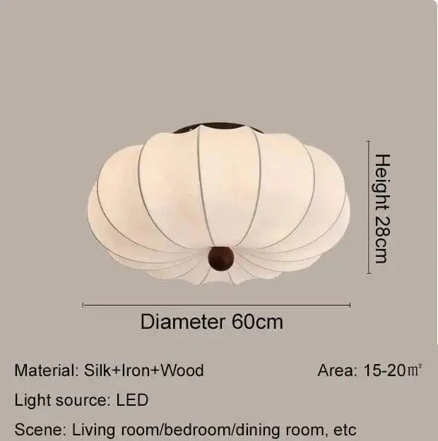 Rund taklampa för vardagsrum – Retro tygskärm med träaccenter för sovrum & matsal - PlafondLjus