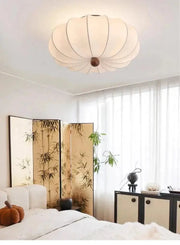 Rund taklampa för vardagsrum – Retro tygskärm med träaccenter för sovrum & matsal - PlafondLjus