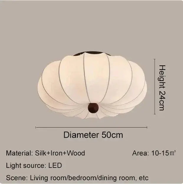 Rund taklampa för vardagsrum – Retro tygskärm med träaccenter för sovrum & matsal - PlafondLjus