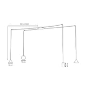 Plafond med gyllene upphängningar och svarta kablar - PlafondLjus