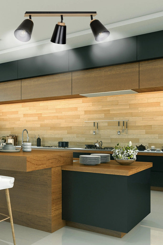 Plafond i trä och svart E27 IP20 90 cm - PlafondLjus