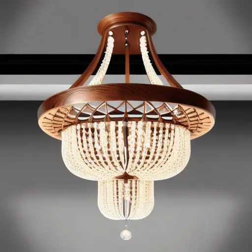 Chic taklampa trä och kristall - PlafondLjus